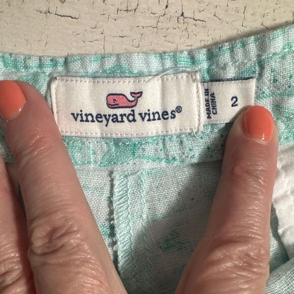 VINEYARD VINES Teal Blue Pigment Fish Print Linen Shorts Sz 2 Mint Green LN $88 - Picture 6 of 15